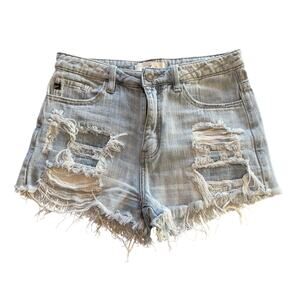 Kancan Distressed Denim Shorts Light Wash Frayed Hem Size M Stretch KC6216L